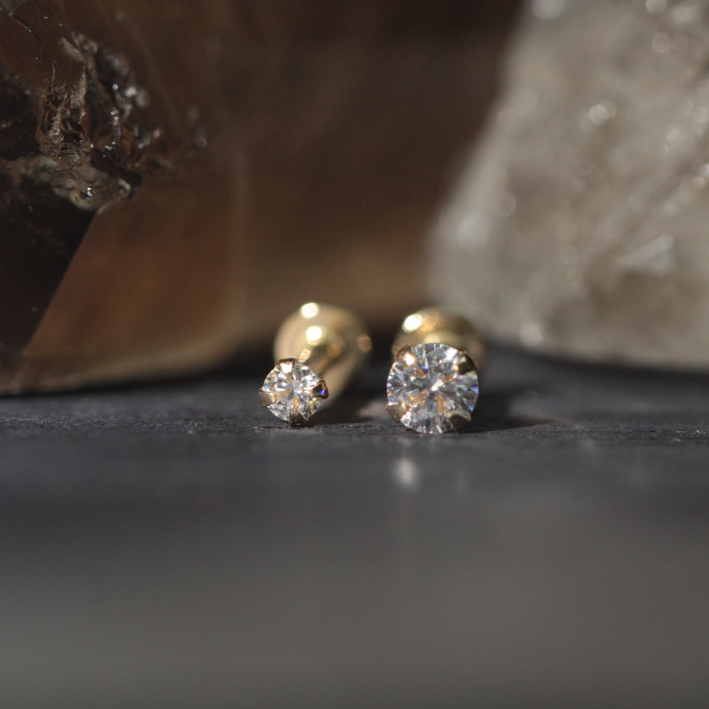 14K Gold Round Cubic Zirconia Jewelled Push Fit Top - Monster Piercing