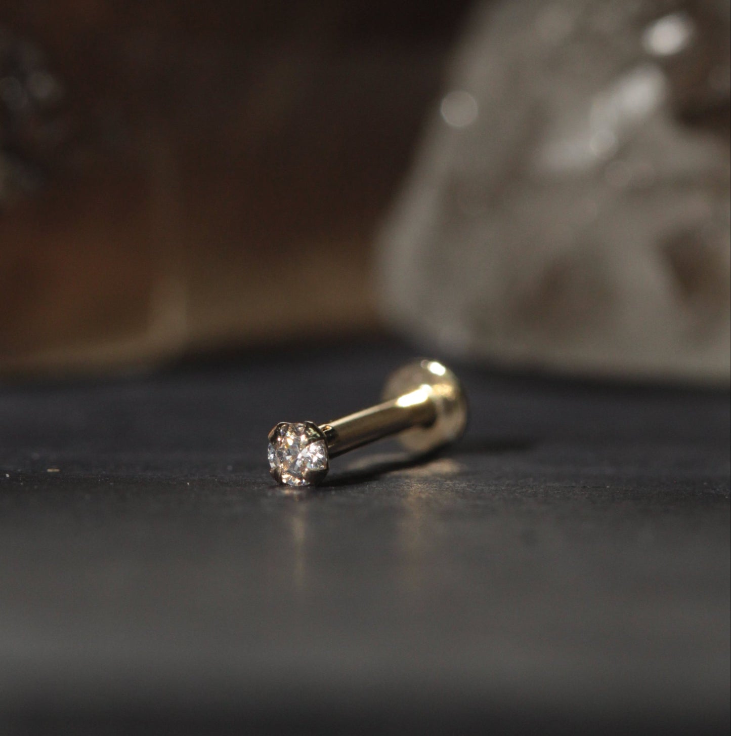 9K Gold CZ Stone Top Internal Push Fit Stud - Monster Piercing