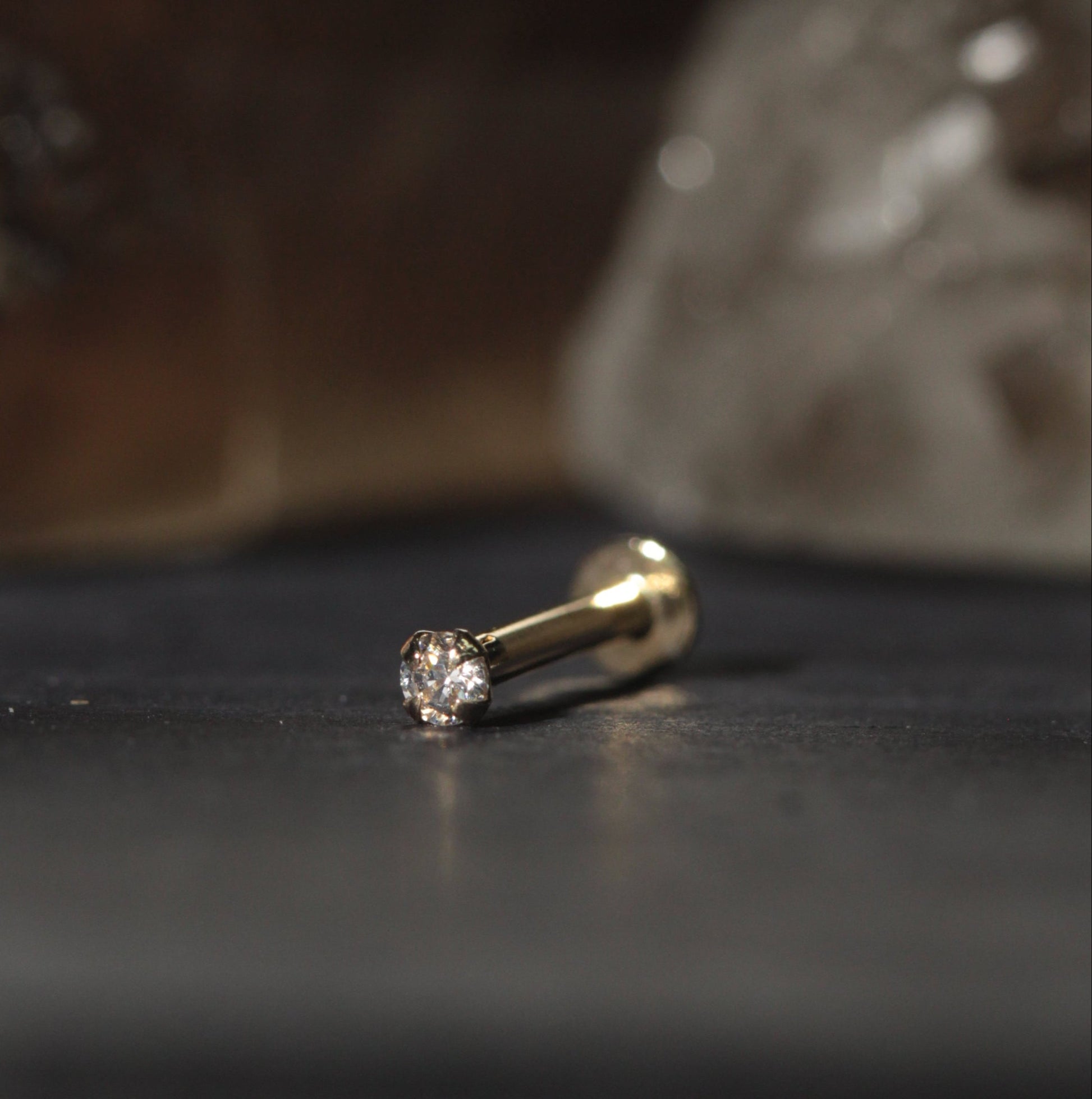 9K Gold CZ Stone Top Internal Push Fit Stud - Monster Piercing