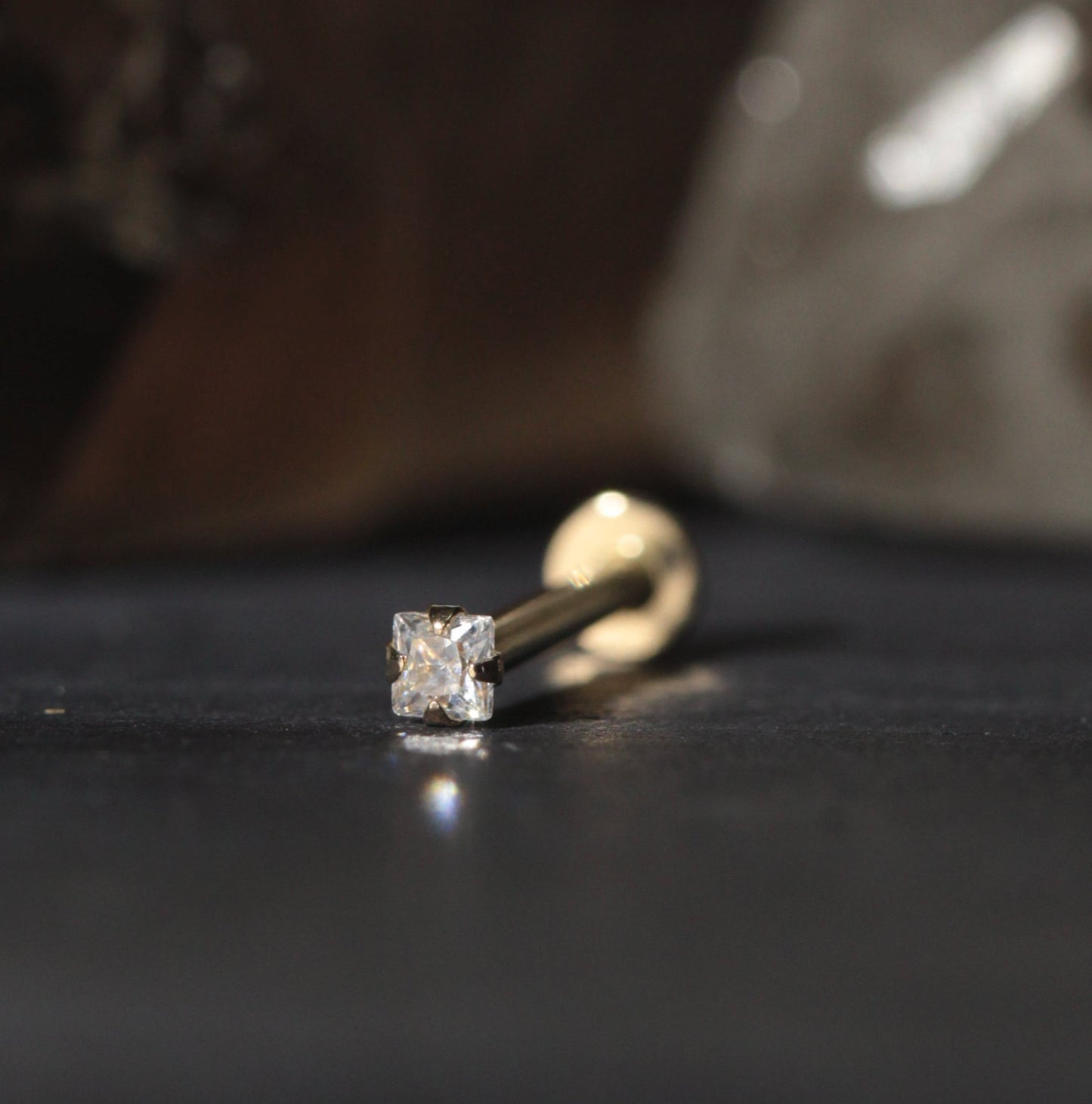 9K Gold Cubic Zirconia Jewelled Flatback Stud - Monster Piercing