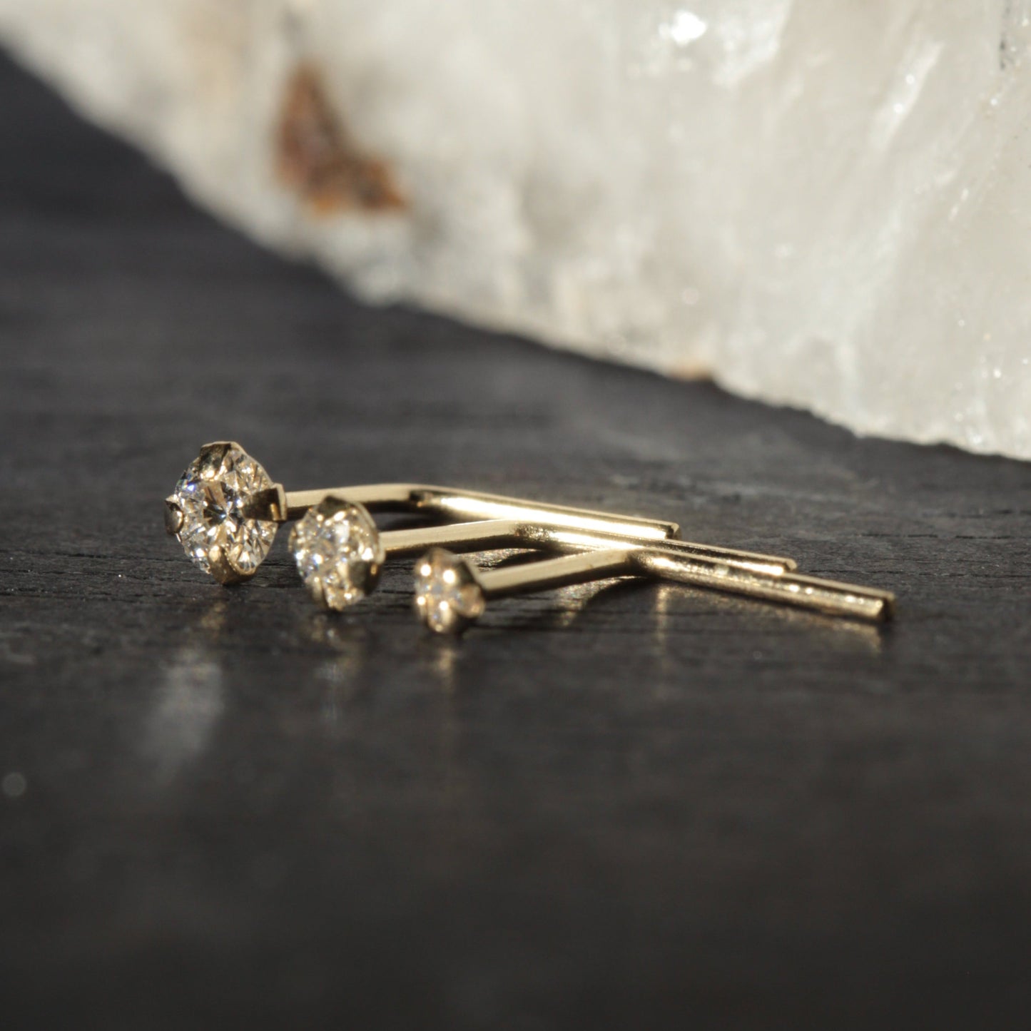 14K Gold Claw Set Round Lab Grown Diamond L-Bend Nose Stud - Monster Piercing