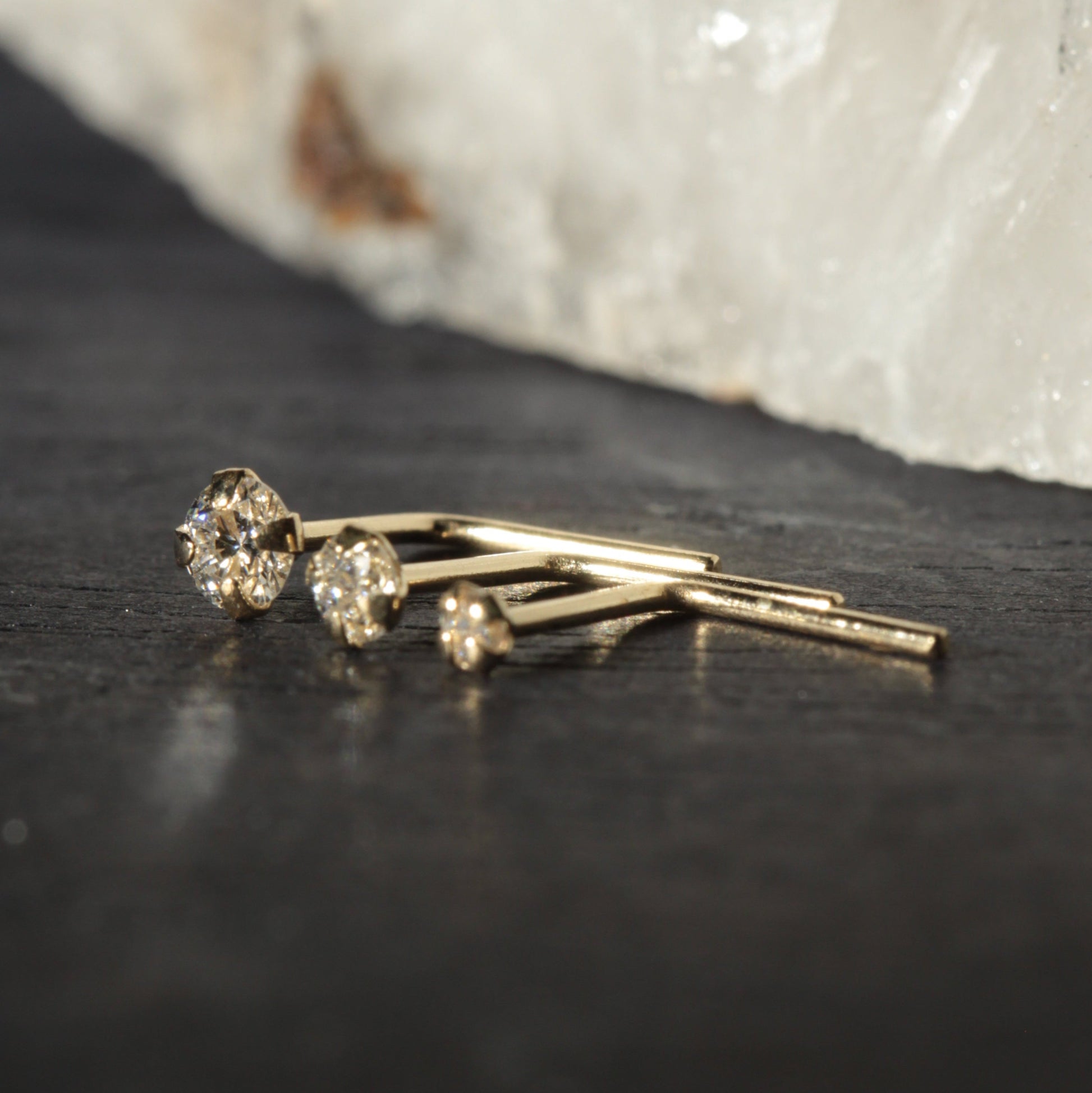 14K Gold Claw Set Round Lab Grown Diamond L-Bend Nose Stud - Monster Piercing