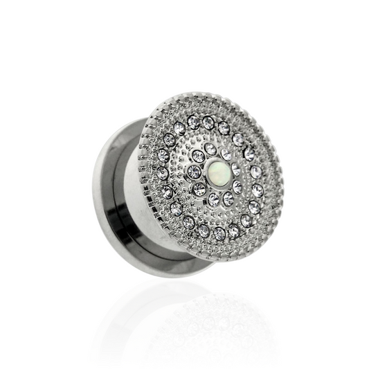 316L Surgical Steel CZ and Opal Stone Flesh Tunnel