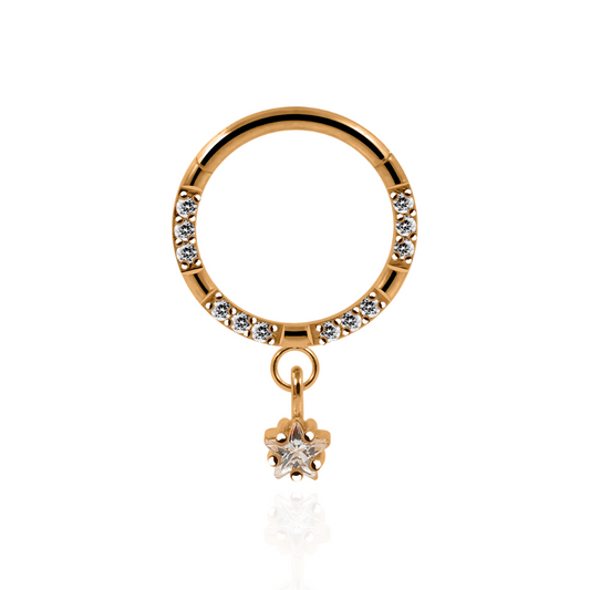 316L Surgical Steel CZ Jewelled Dangling Star Hinged Segment Clicker Hoop - Monster Piercing