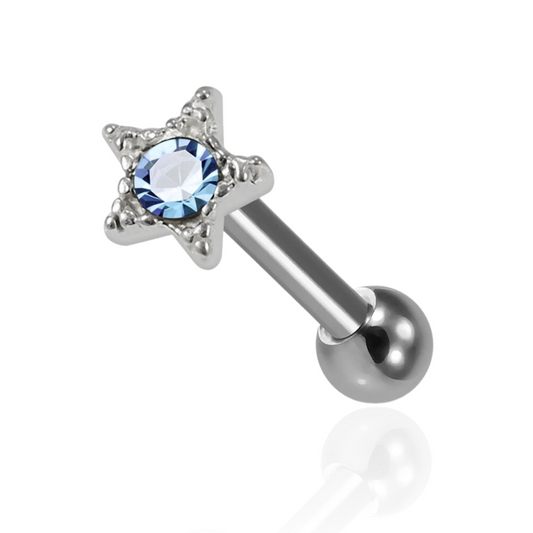 925 Sterling Silver Star CZ Jewelled Cartilage Tragus Piercing Ear Stud - Monster Piercing