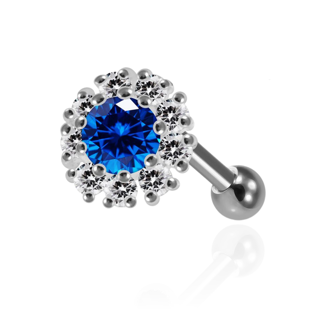 925 Sterling Silver Round CZ Jewelled Cartilage Helix Tragus Piercing Ear Stud - Monster Piercing