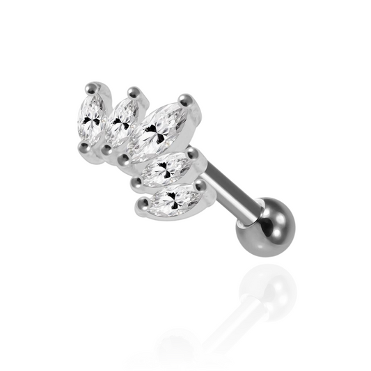 925 Sterling Silver 5 marquise CZ Jewelled Cartilage Ear Stud - Monster Piercing