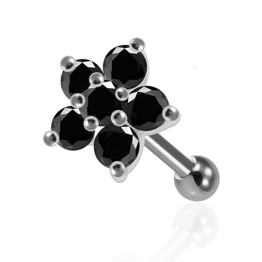 925 Sterling Silver CZ Jewelled Flower Cartilage Ear Stud - Monster Piercing