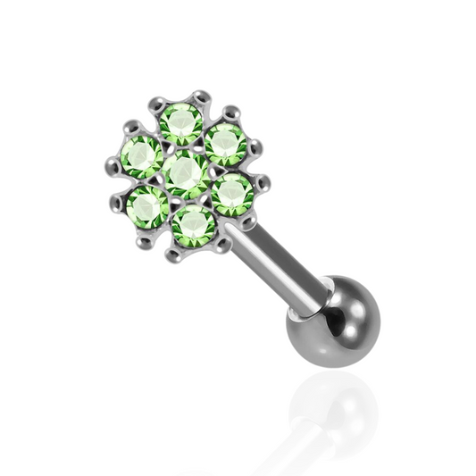 925 Sterling Silver Flower CZ Jewelled Cartilage Ear Stud - Monster Piercing