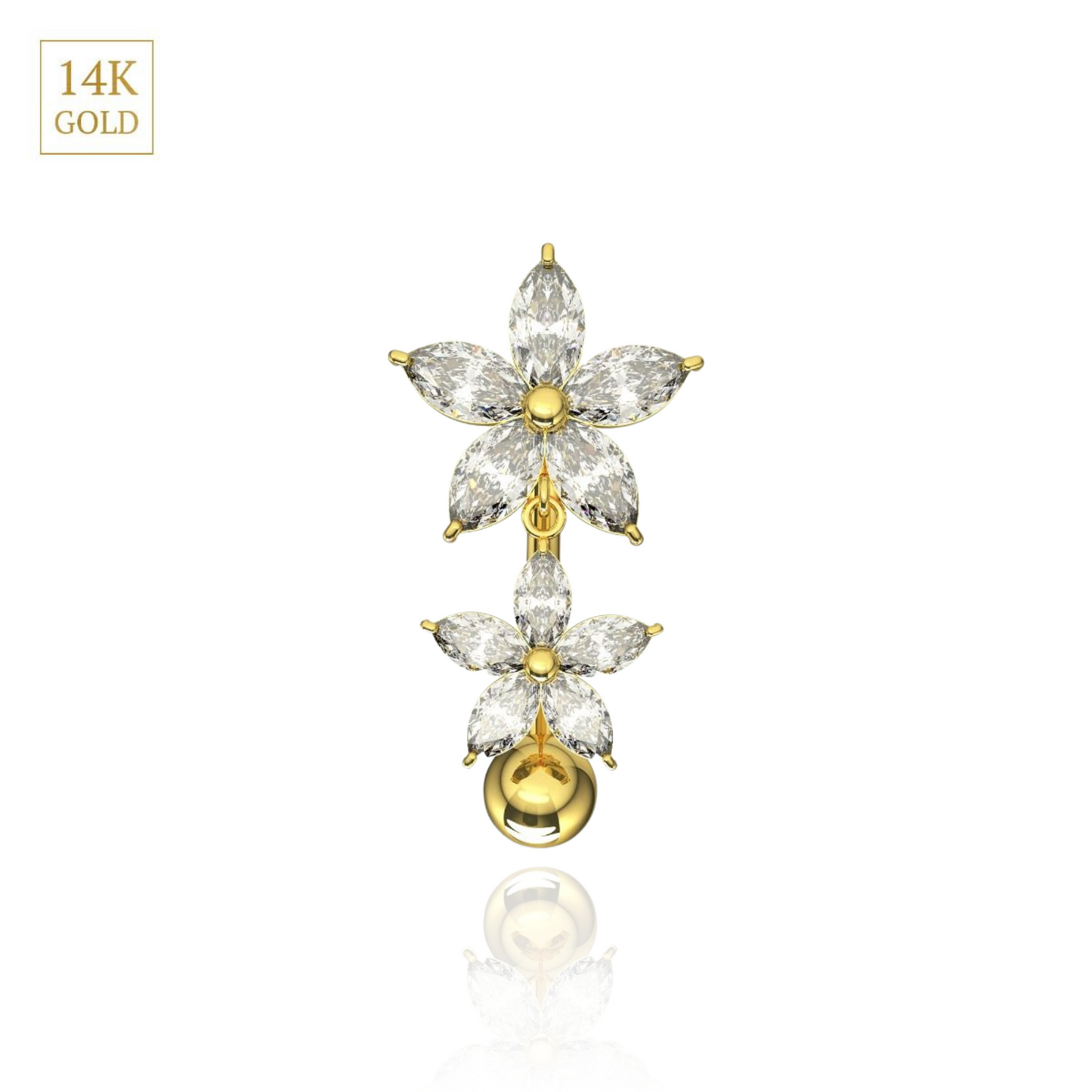 14K Gold Jewelled Pentas Duo Belly Ring