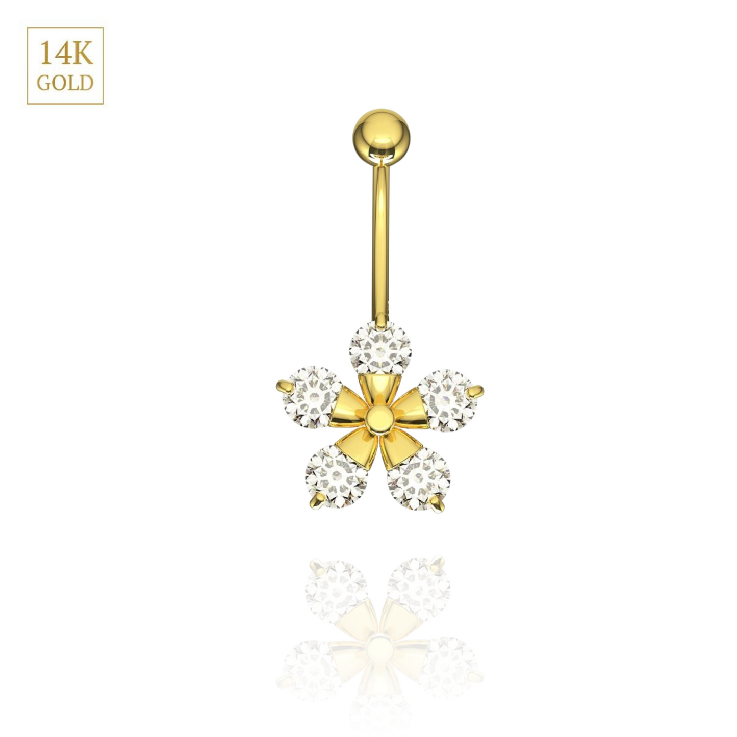 14K Gold Studded Pentas Flower Belly Ring - Monster Piercing