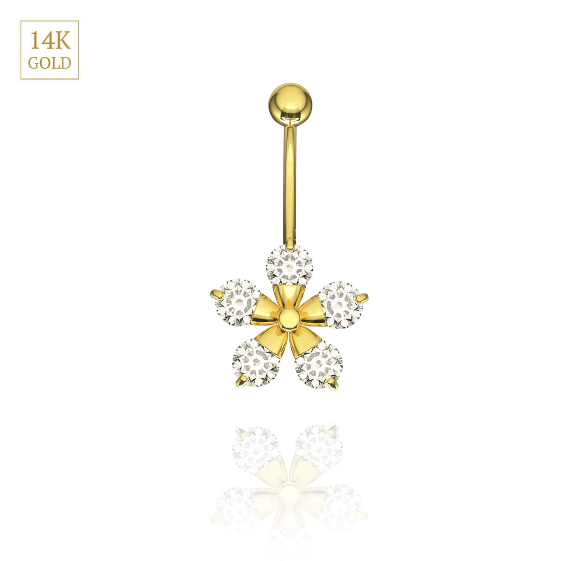 14K Gold Studded Pentas Flower Belly Ring - Monster Piercing