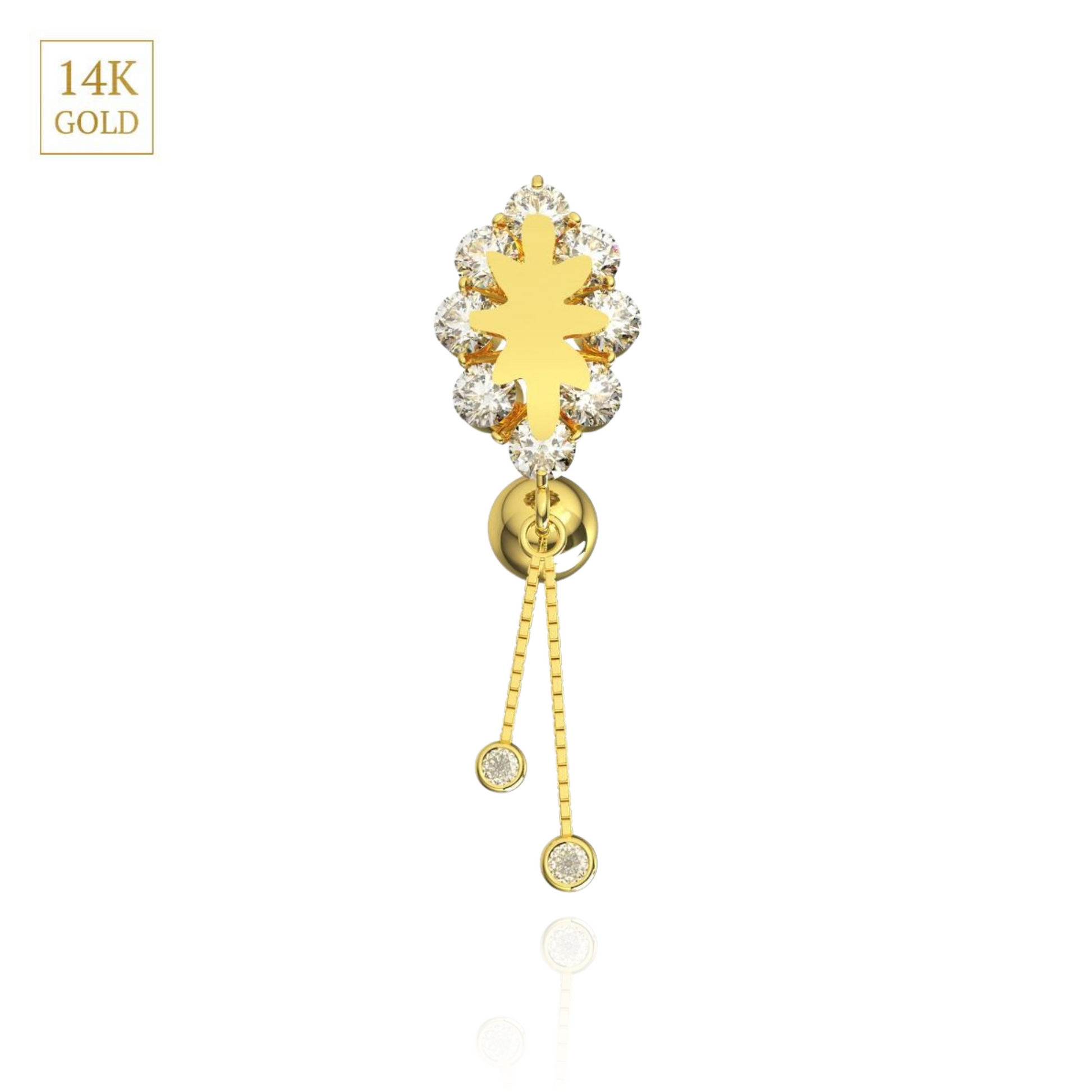 14K Gold Studded Danglers Belly Ring - Monster Piercing
