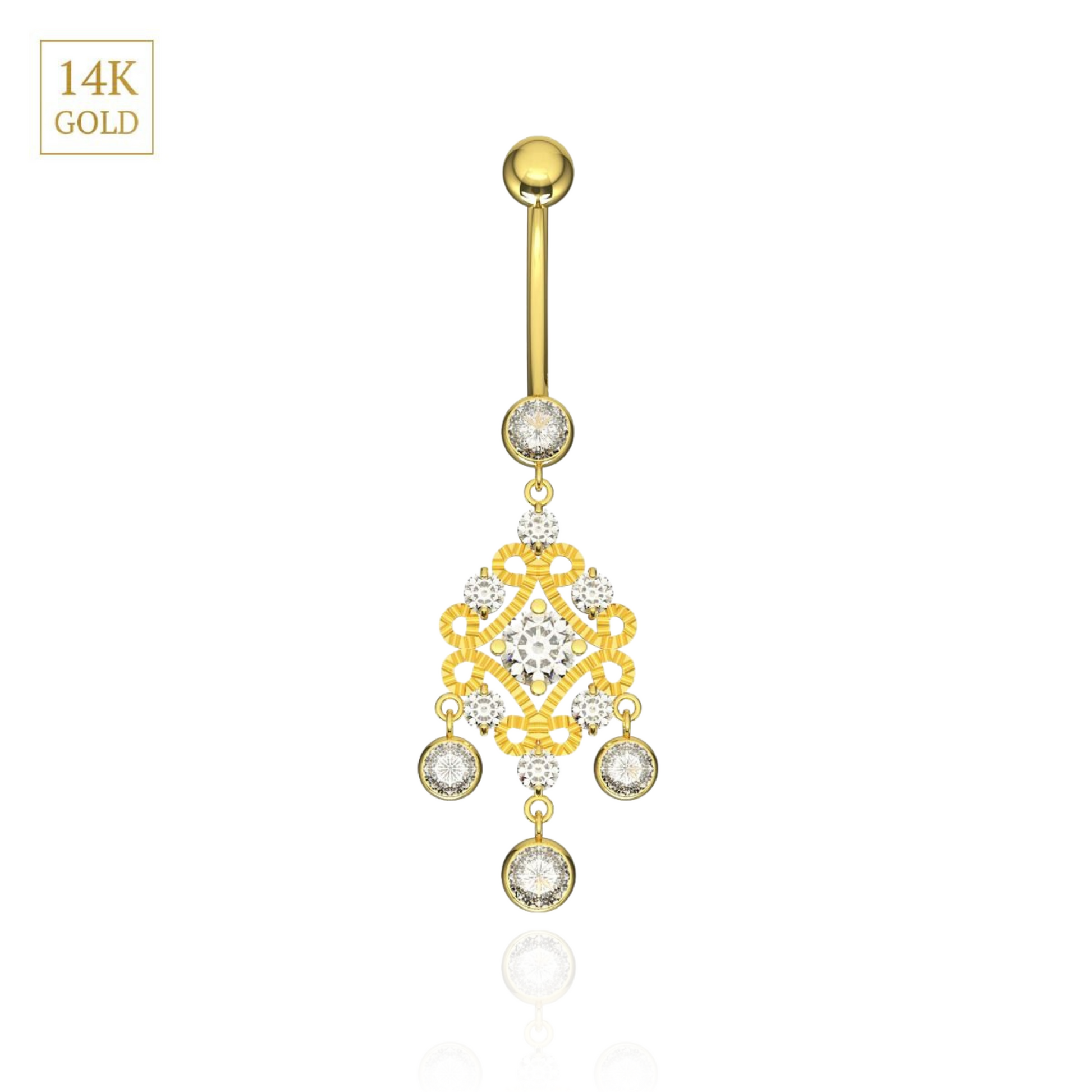 14K Gold Studded Traditional Belly Ring - Monster Piercing