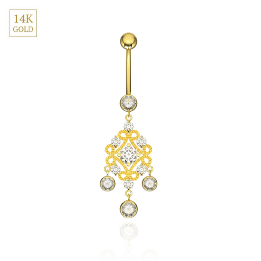 14K Gold Studded Traditional Belly Ring - Monster Piercing