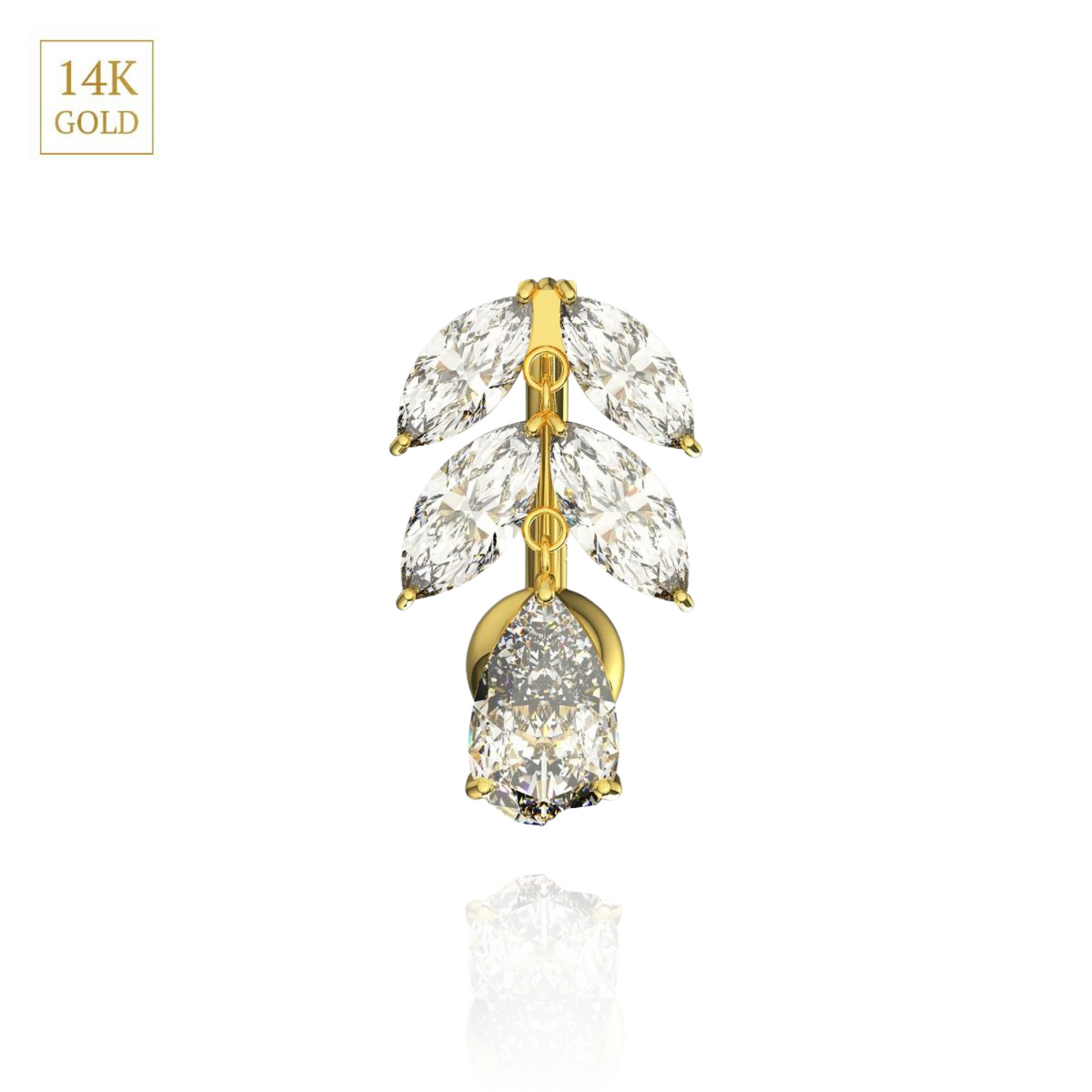 14K Gold Studded Reverse Belly Ring - Monster Piercing