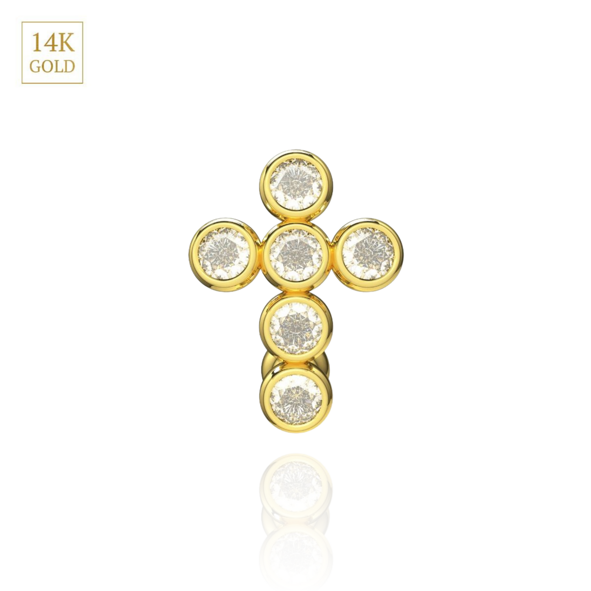 14K Solid Gold Studded Cross Reverse Belly Ring - Monster Piercing