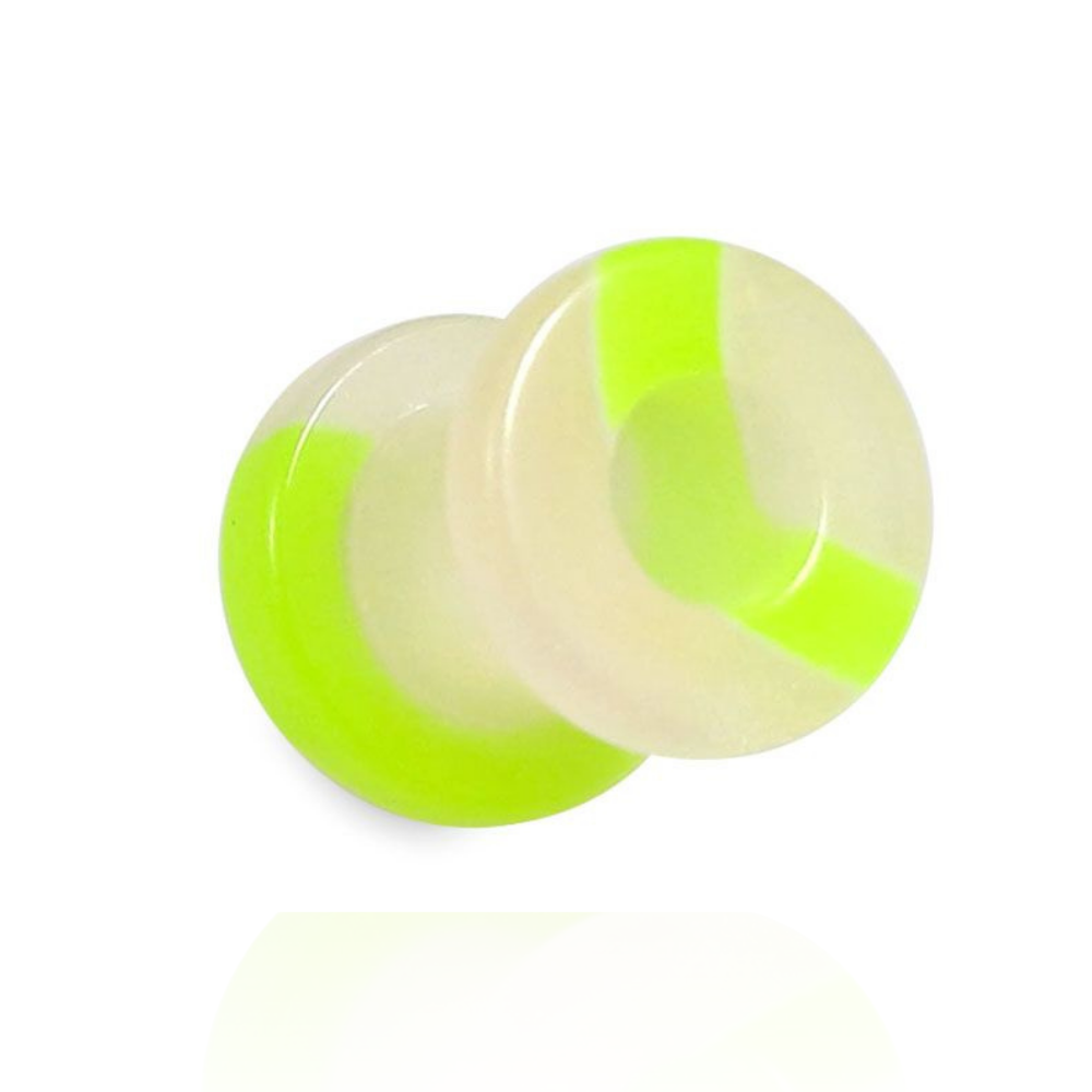 UV Green & Cream External Screw Fit Flesh Tunnel - Monster Piercing