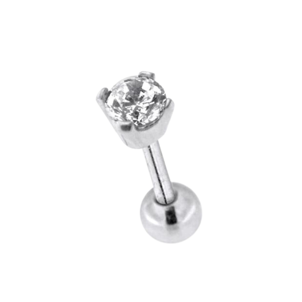 316L Surgical Steel Round Single Jewelled Cartilage Ear Stud - Monster Piercing