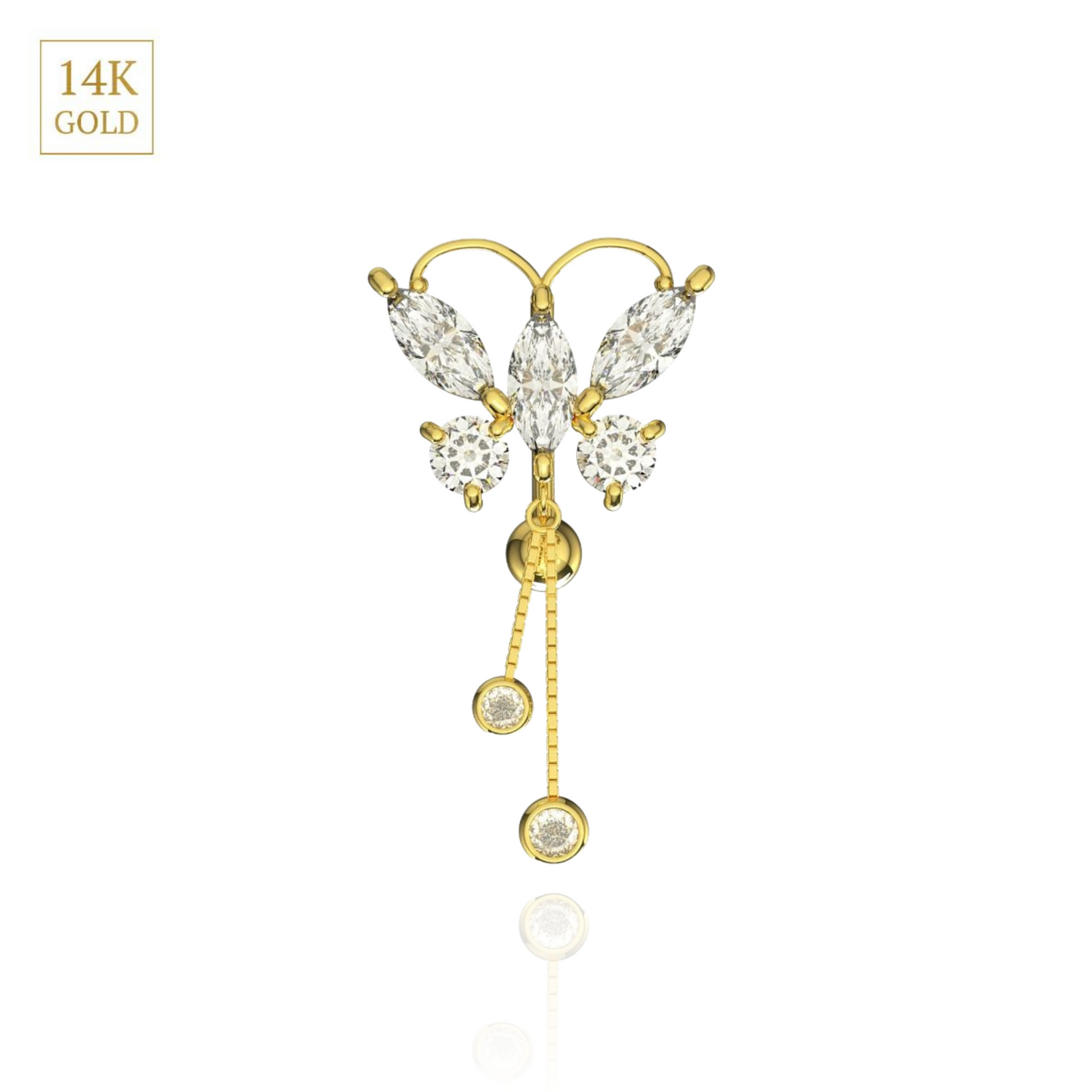 14K Gold Firefly Danglers Belly Ring - Monster Piercing