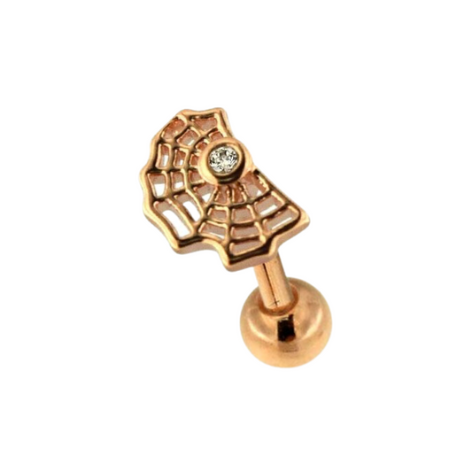 316L Surgical Steel Tiny Jewelled Spider Web Ball Back Cartilage Ear Stud - Monster Piercing