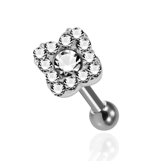 925 Sterling Silver Square Flower CZ Jewelled Cartilage Ear Stud - Monster Piercing