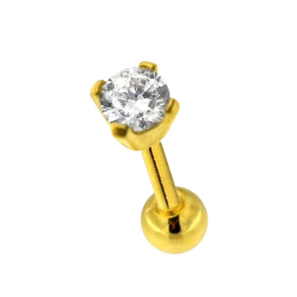 316L Surgical Steel Round Single Jewelled Cartilage Ear Stud - Monster Piercing