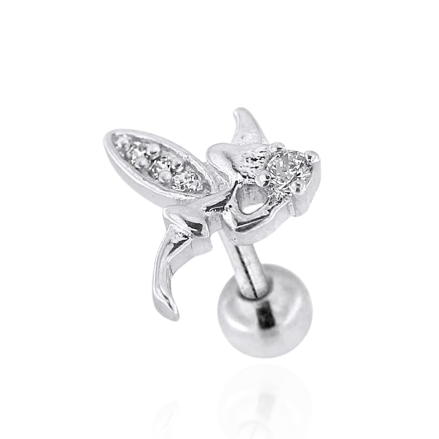 316L Surgical Steel Micro Jewelled Witch with Wings Ear Stud - Monster Piercing