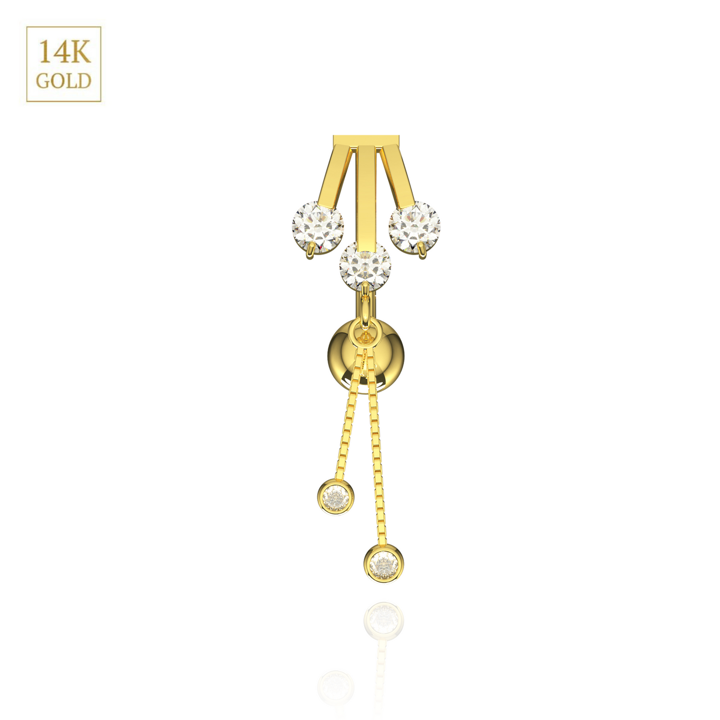 14K Gold CZ Jewelled Italian Horn Stones Dangling Belly Ring - Monster Piercing