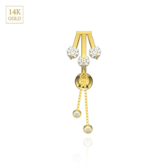 14K Gold CZ Jewelled Italian Horn Stones Dangling Belly Ring - Monster Piercing
