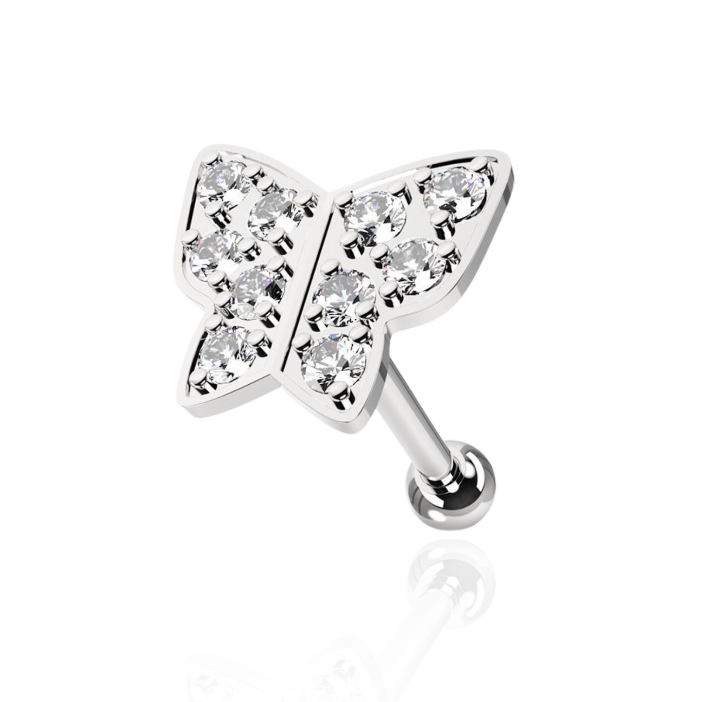 316L Surgical Steel Micro Setting Jewelled Butterfly Tragus Stud - Monster Piercing