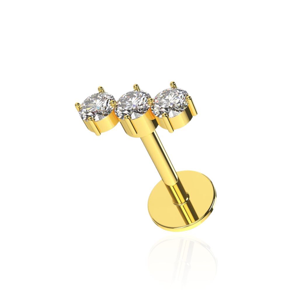 316L Surgical Steel Triple CZ Jewelled Ear Stud - Monster Piercing