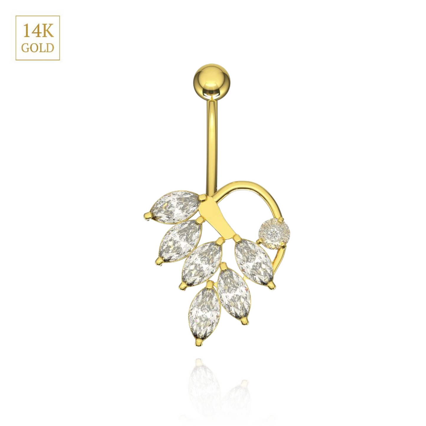 14K Gold Jewelled Leaf Belly Ring - Monster Piercing