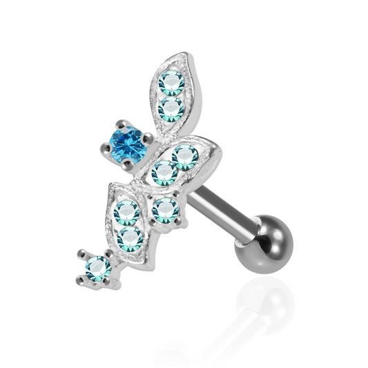 925 Sterling Silver CZ Jewelled Floral Cartilage Ear Stud - Monster Piercing
