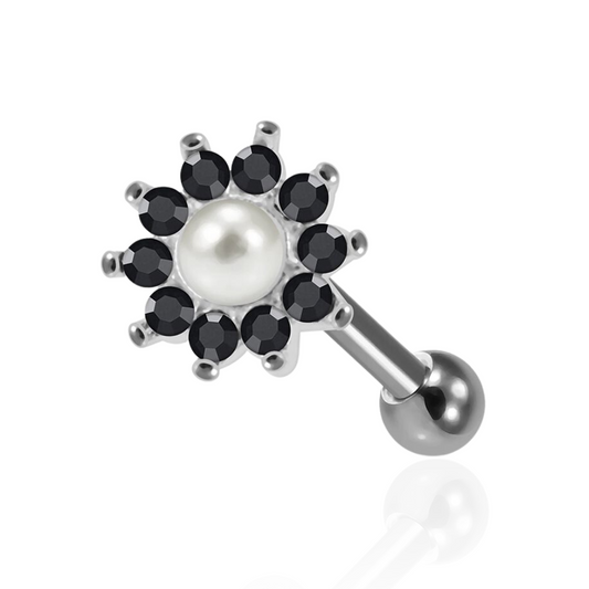 925 Sterling Silver Sunflower & Pearl Cartilage Ear Stud - Monster Piercing
