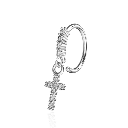 316L Surgical Steel CZ Jewelled Cross Hinged Drop Earring - Monster Piercing
