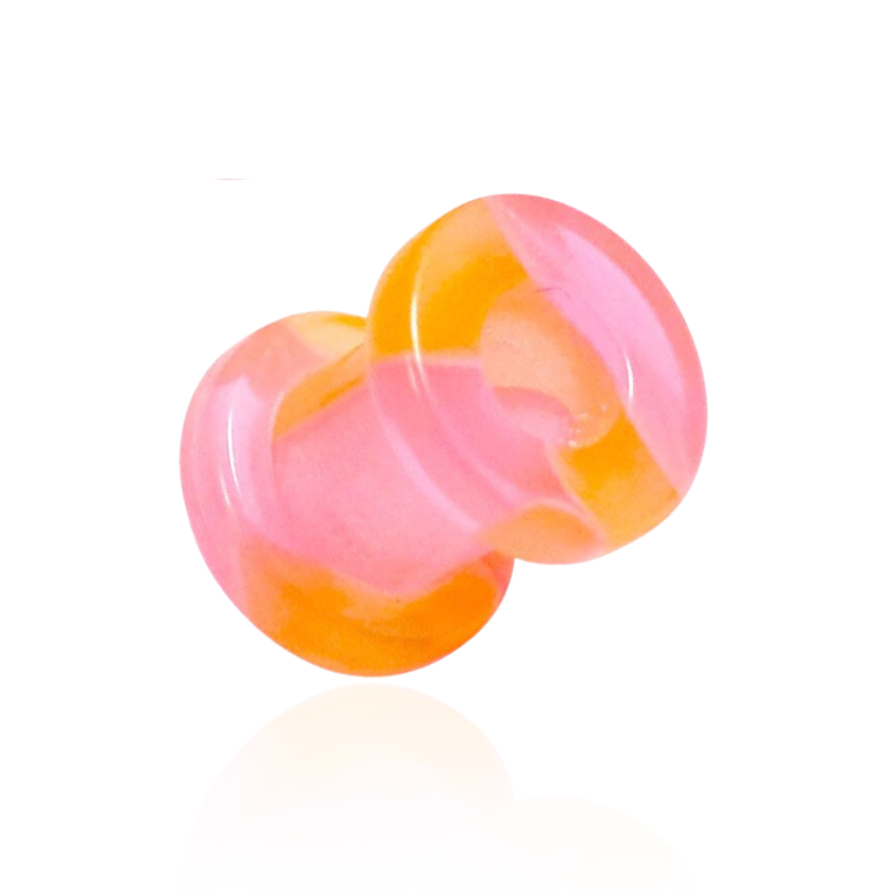 UV Orange & Pink External Screw Fit Flesh Tunnel - Monster Piercing