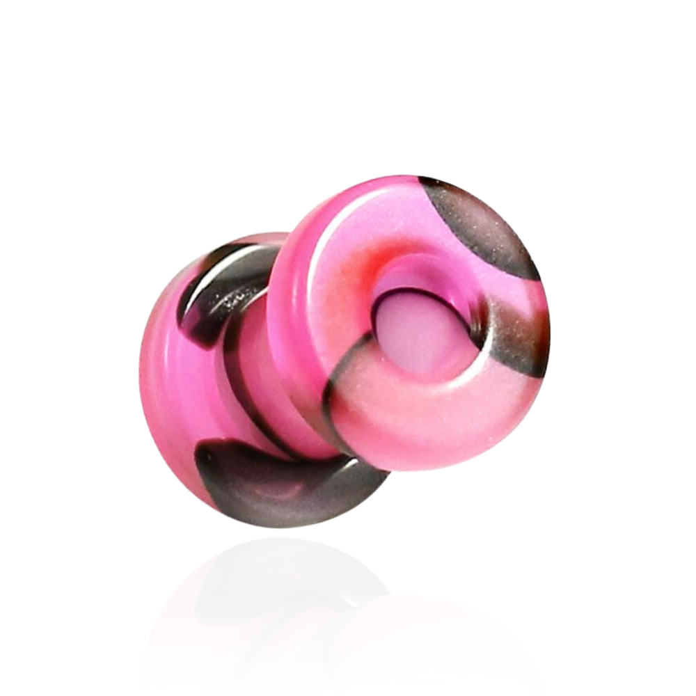 UV Pink & Black External Screw Fit Flesh Tunnel - Monster Piercing