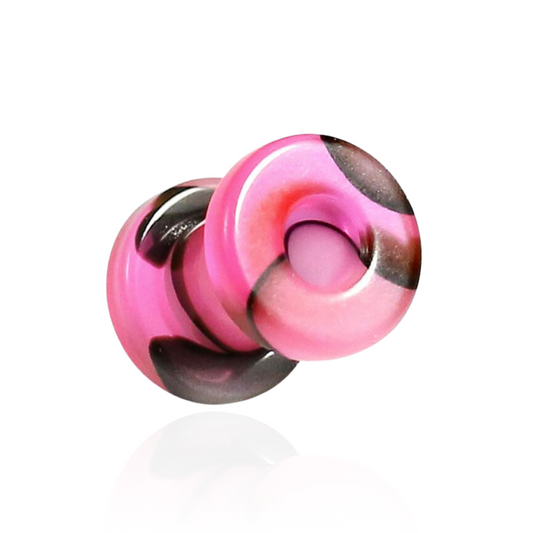 UV Pink & Black External Screw Fit Flesh Tunnel - Monster Piercing