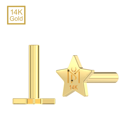 14K Gold Internal Thread Star Back Labret Bar - Monster Piercing