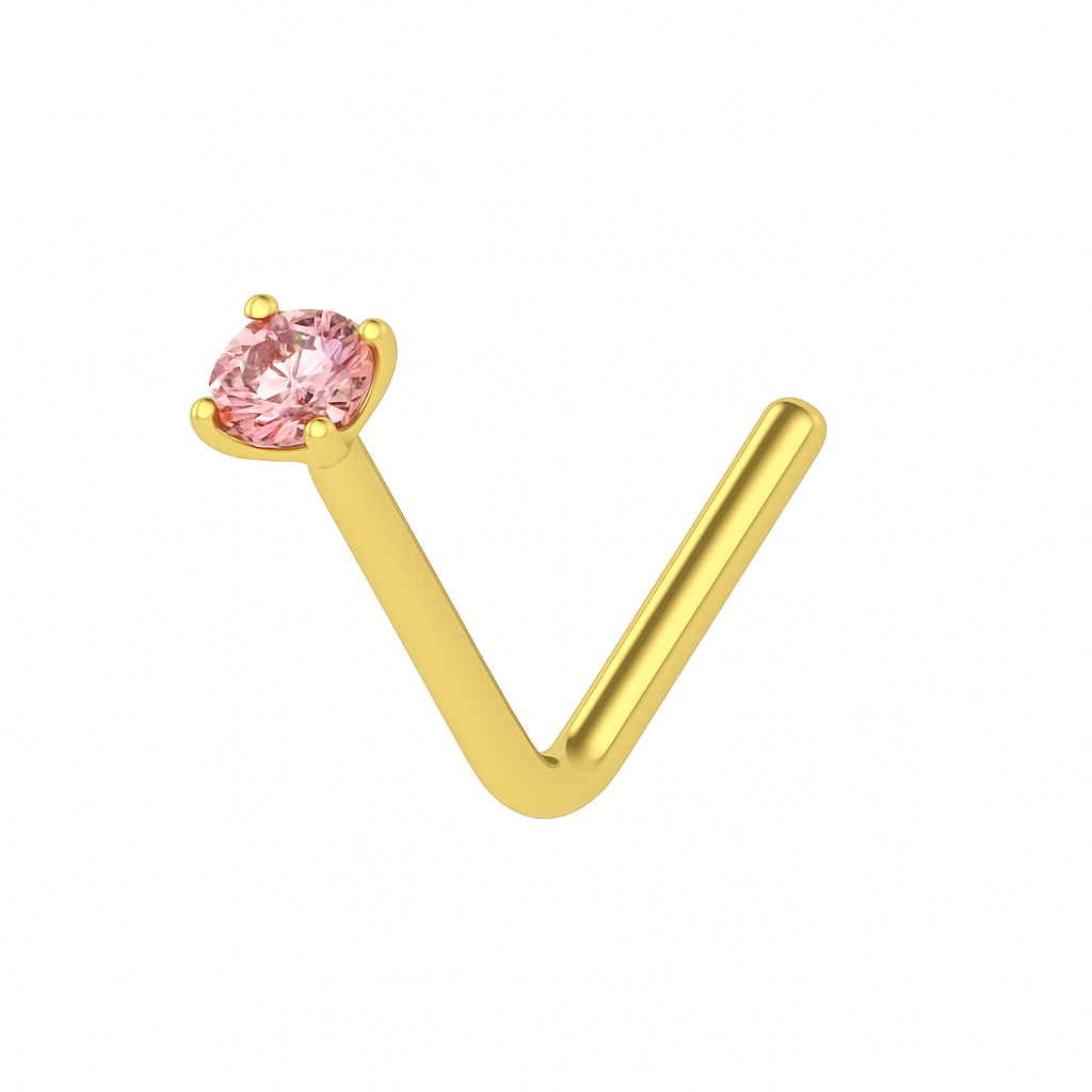 9K Gold L-Bend Crystal Nose Stud - Monster Piercing
