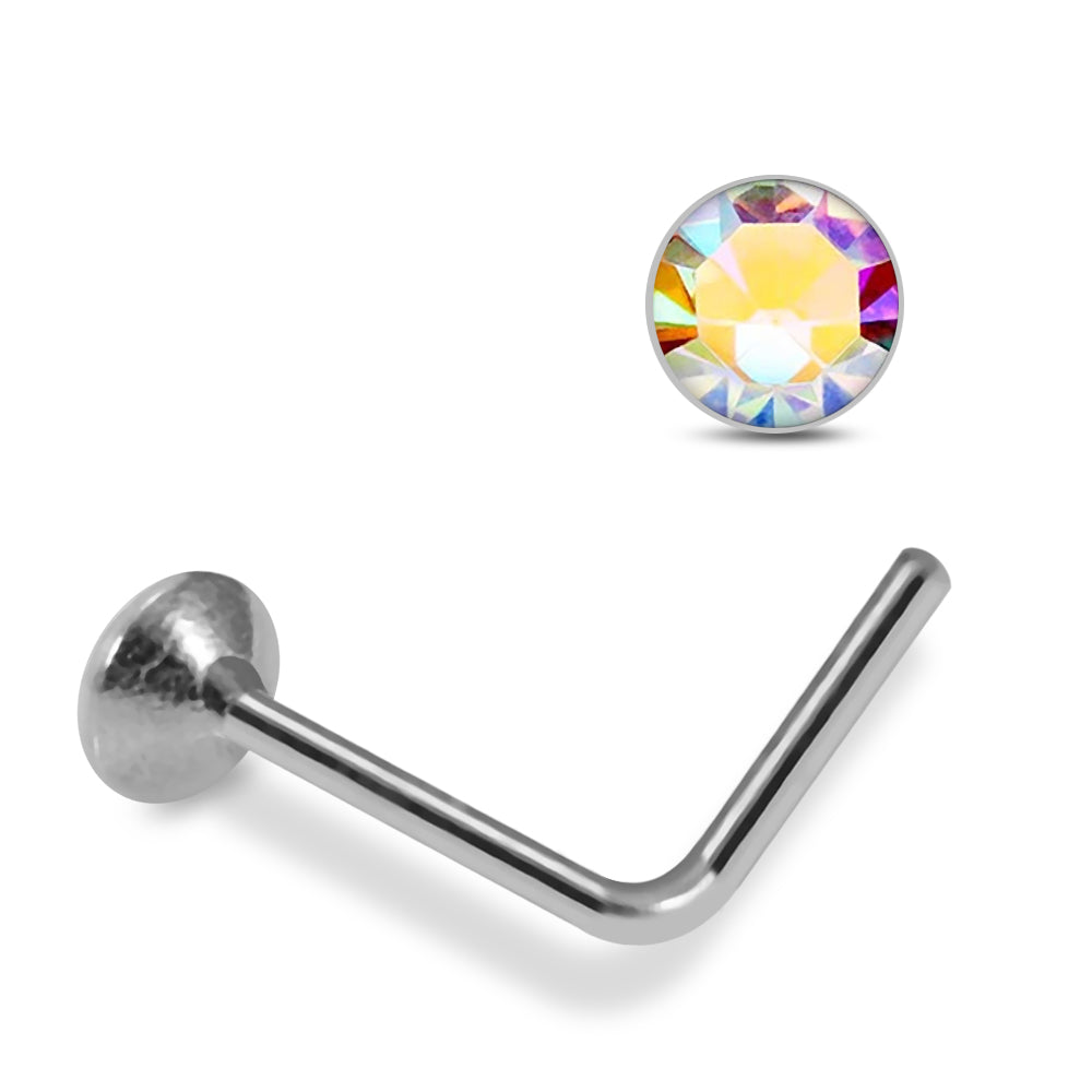 925 Sterling Silver 10pcs 2mm Glued Round CZ L-Bend Nose Stud Box - Monster Piercing