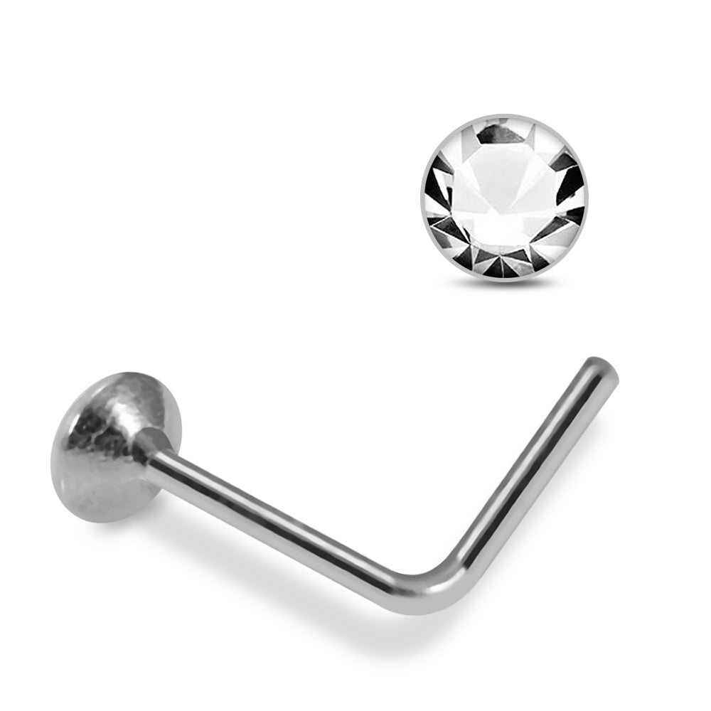 925 Sterling Silver 10pcs 2mm Glued Round CZ L-Bend Nose Stud Box - Monster Piercing