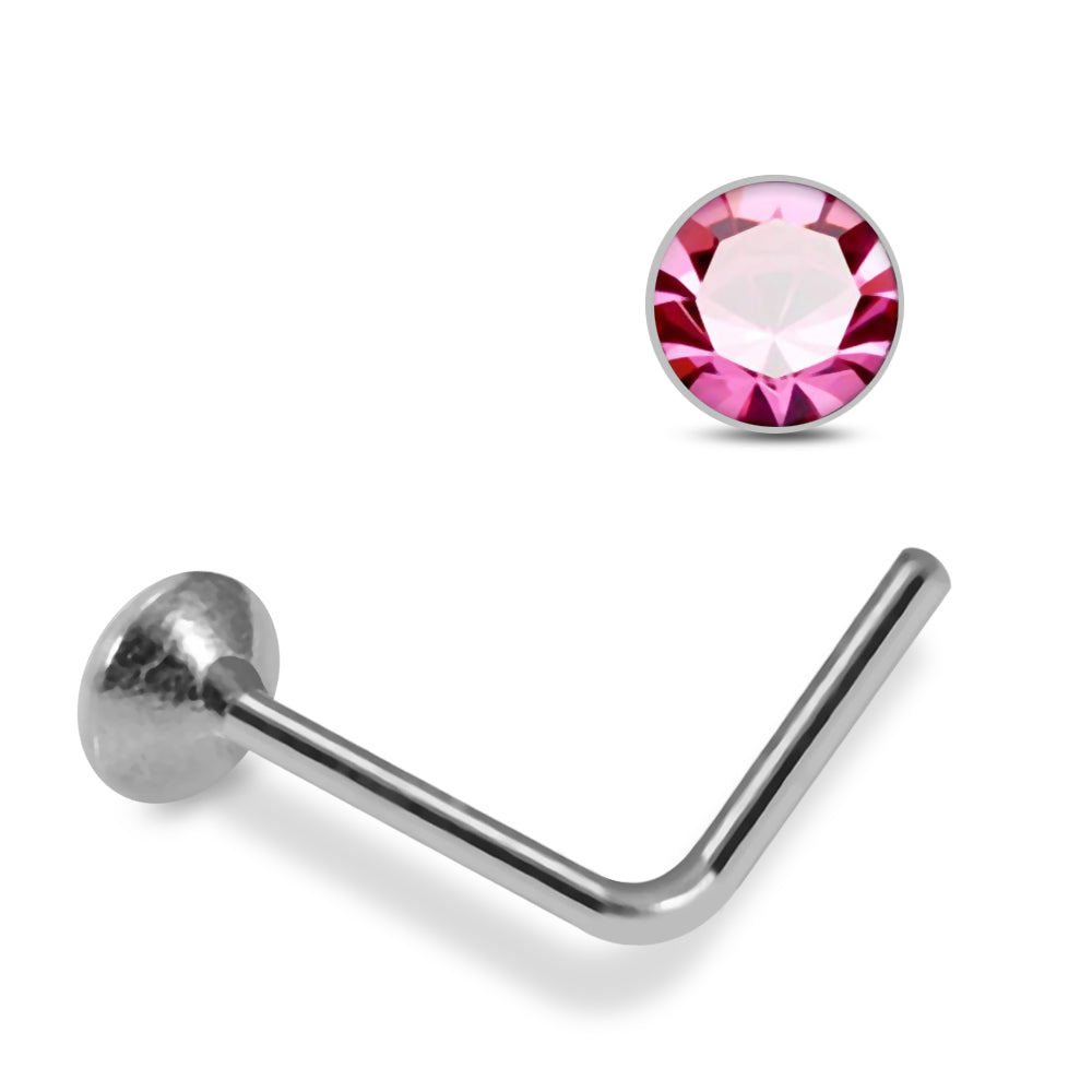 925 Sterling Silver 10pcs 2mm Glued Round CZ L-Bend Nose Stud Box - Monster Piercing