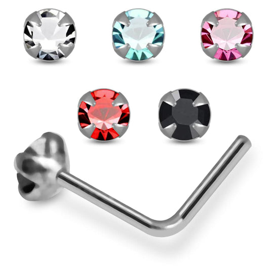 925 Sterling Silver 5pcs 2mm CZ Jewelled L-Bend Nose Stud Box - Monster Piercing
