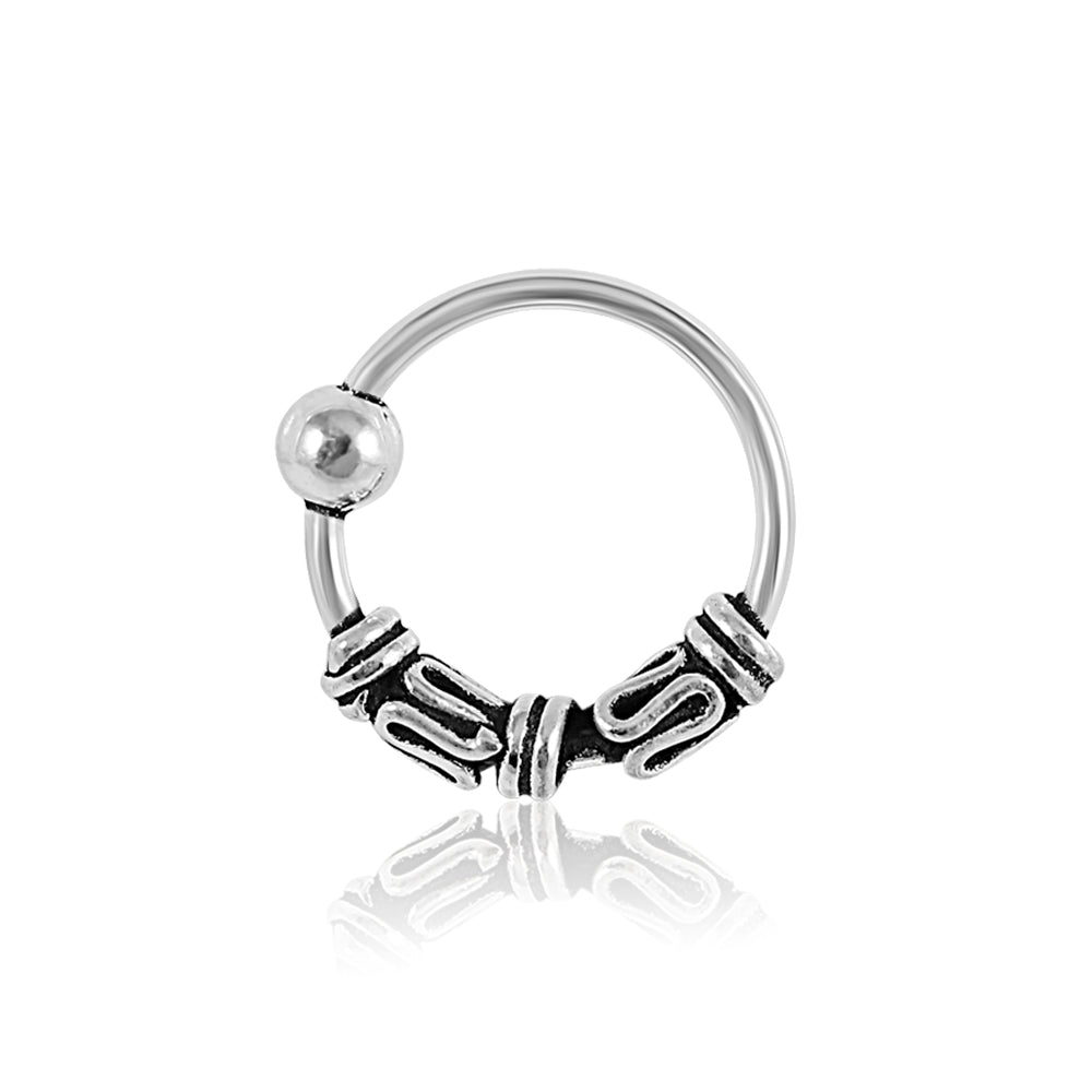 925 Sterling Silver Bali Style Oxidised Center Beaded Tribal Twist Open Nose Ring 6mm 6mm 8mm