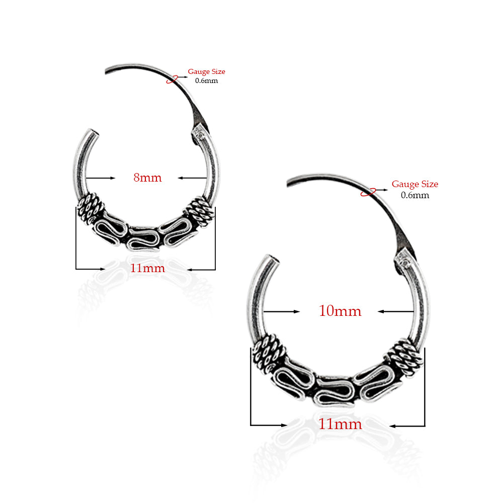 925 Sterling Silver Bali Style Oxidised Tribal Hinged Segment Nose Ring 8mm 8mm 10mm 12mm