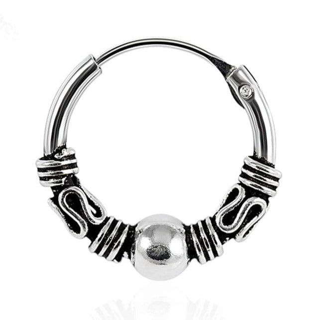 925 Sterling Silver Bali Style Oxidised Center Beaded Tribal Hinged Segment Nose Ring 8mm 8mm 10mm