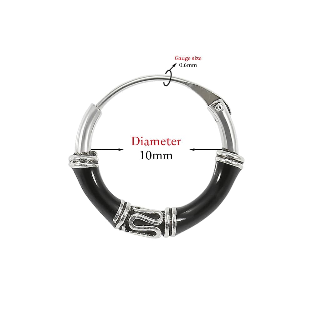 925 Sterling Silver Bali Style Black Enamel Coated Oxidised Tribal Hinged Segment Nose Ring Default Title Default Title