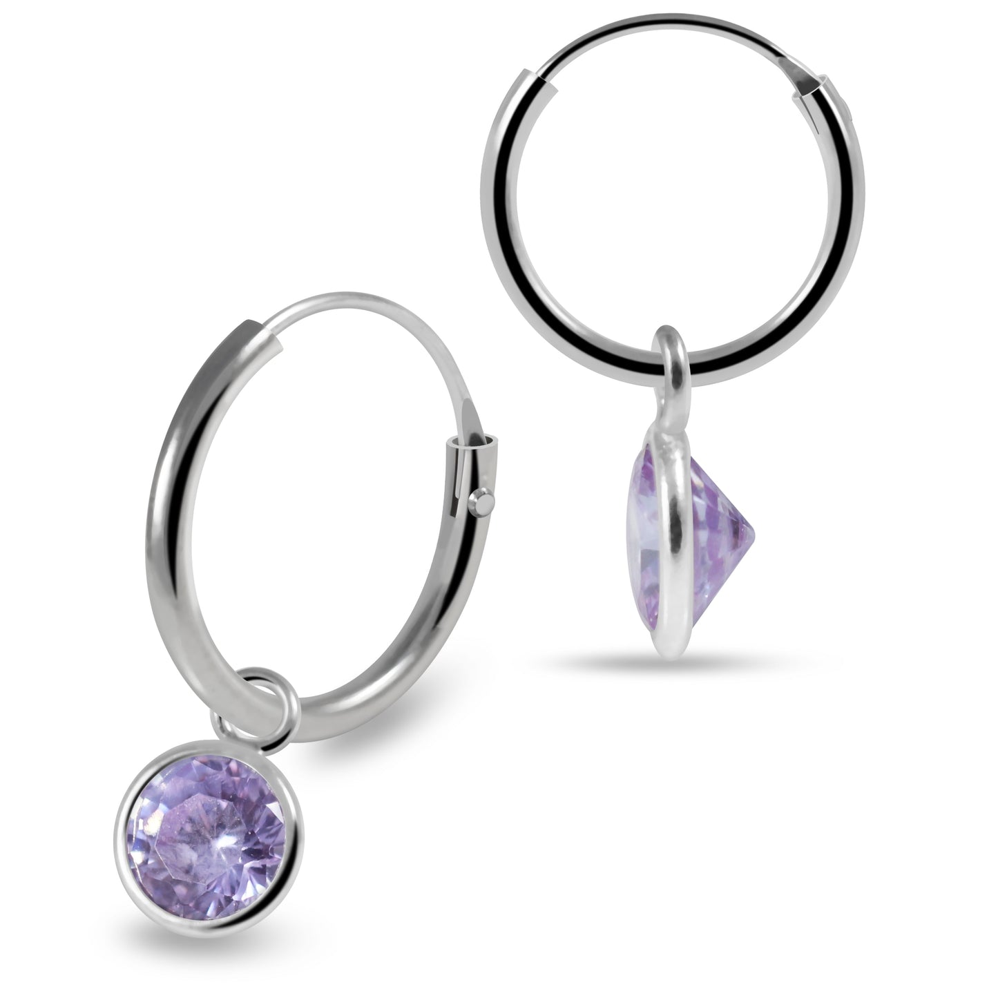 925 Sterling Silver Round CZ Dangling Fashion Earring Clear Clear Lavender Aqua Pink